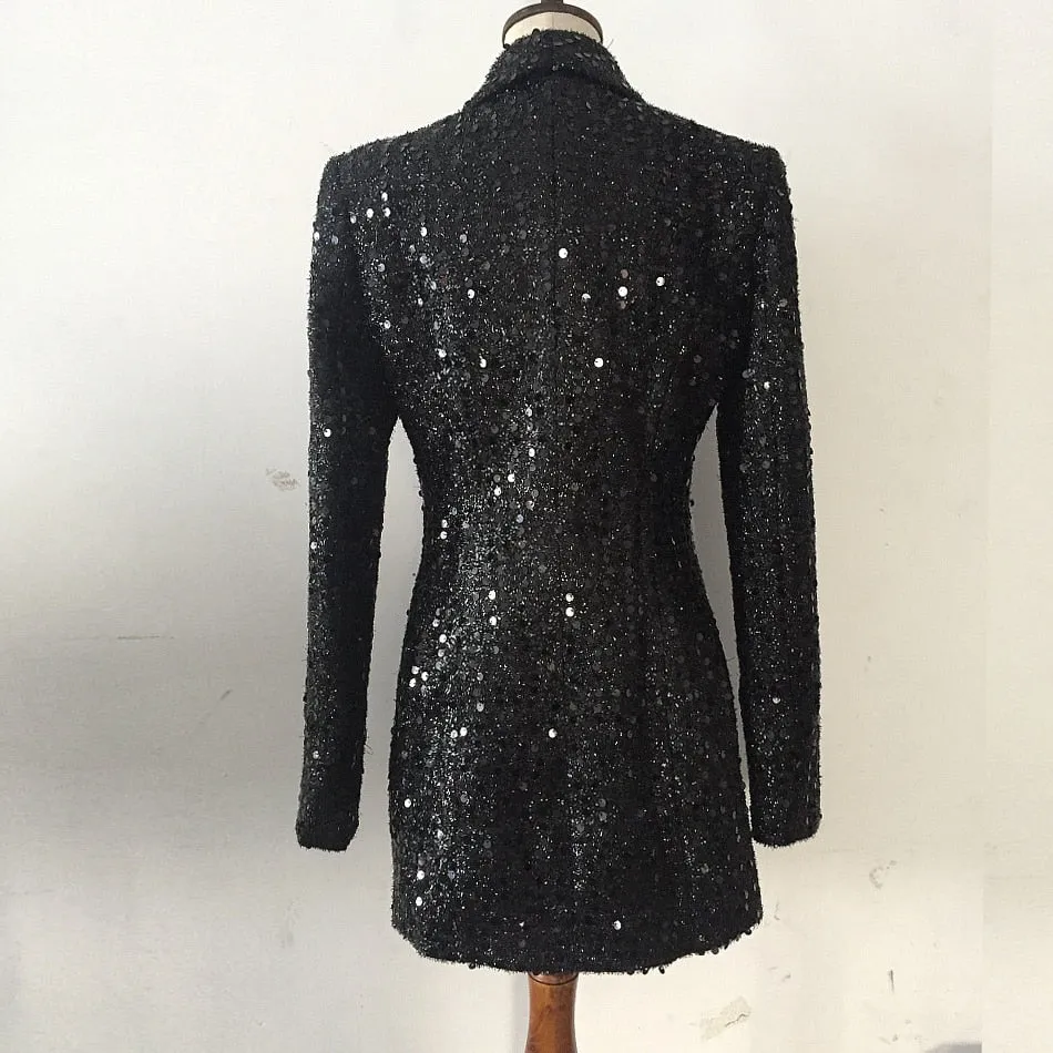 Devi Double Breasted Glitter Sequined Blazer