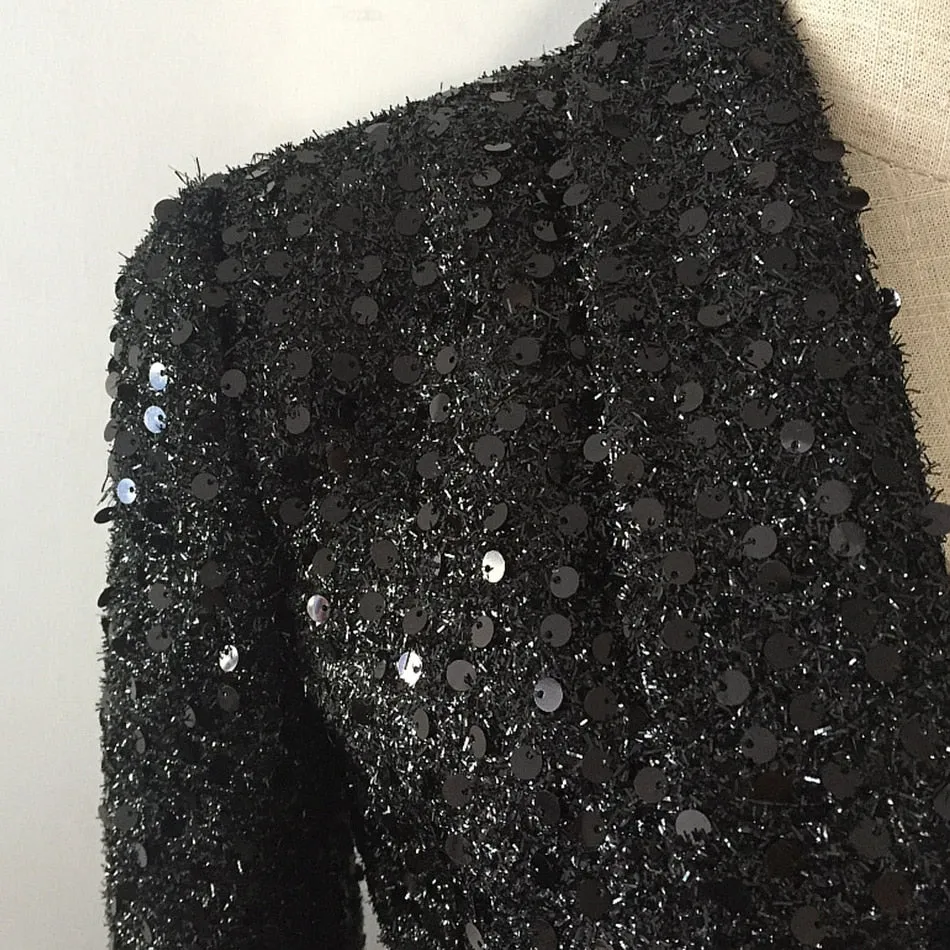 Devi Double Breasted Glitter Sequined Blazer