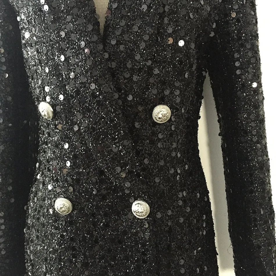 Devi Double Breasted Glitter Sequined Blazer