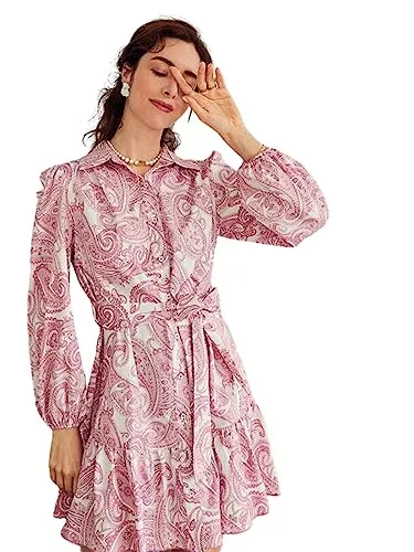 DHRUVI TRENDZ Women's Rayon Above Knee Western Dress (DT-WD1127_Pink_2XL)