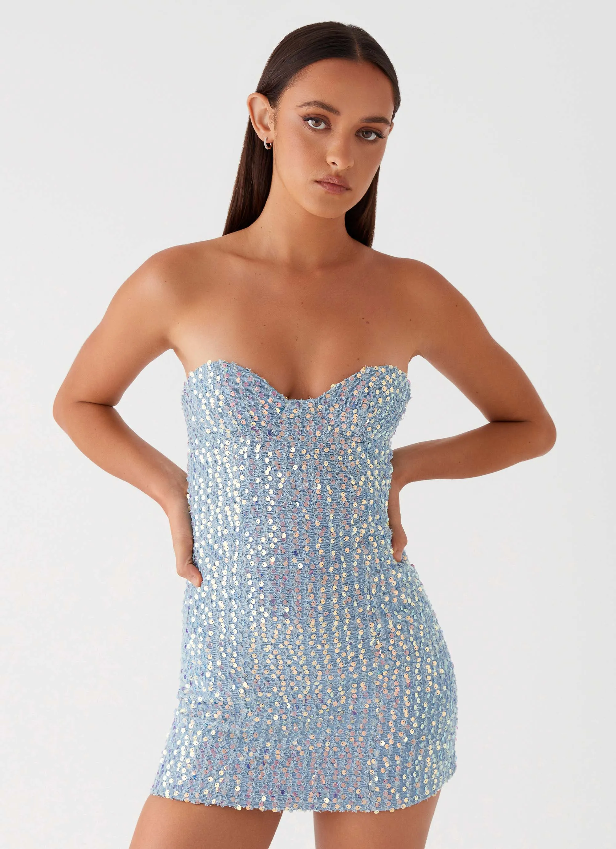 Disturbia Sequin Mini Dress - Sequin Denim