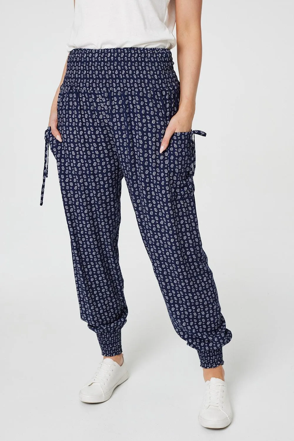 Ditsy Print High Waist Harem Trousers