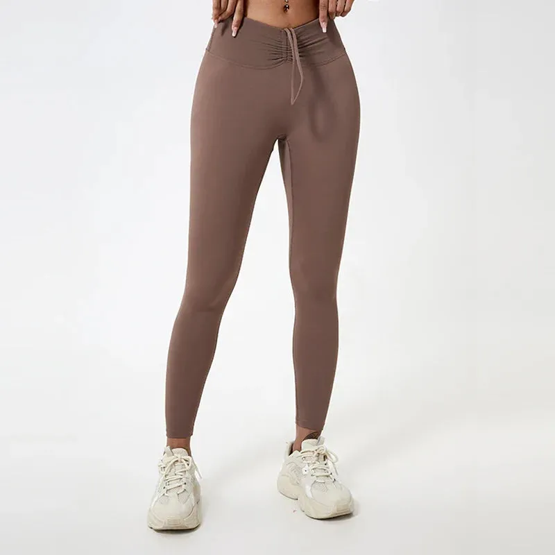 Drawstring High Waist Tights Female Push Up Breathable Sports Leggings