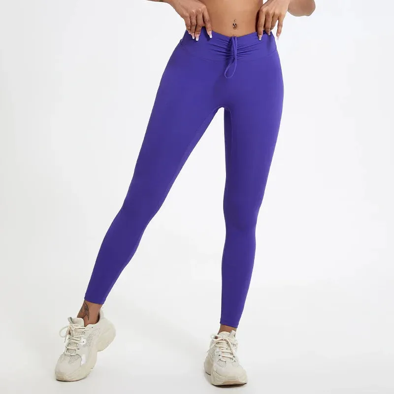 Drawstring High Waist Tights Female Push Up Breathable Sports Leggings