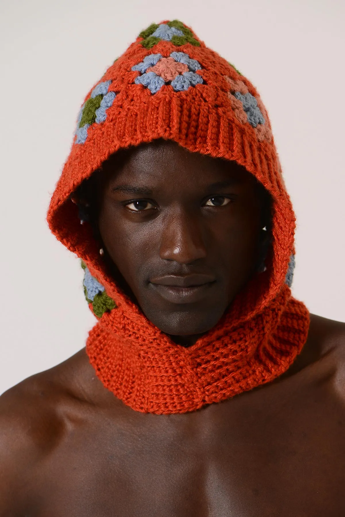 EARLYMADE Hand-knitted Granny Squares Head Balaclava — ORANGE / MULTI — LAST PIECE