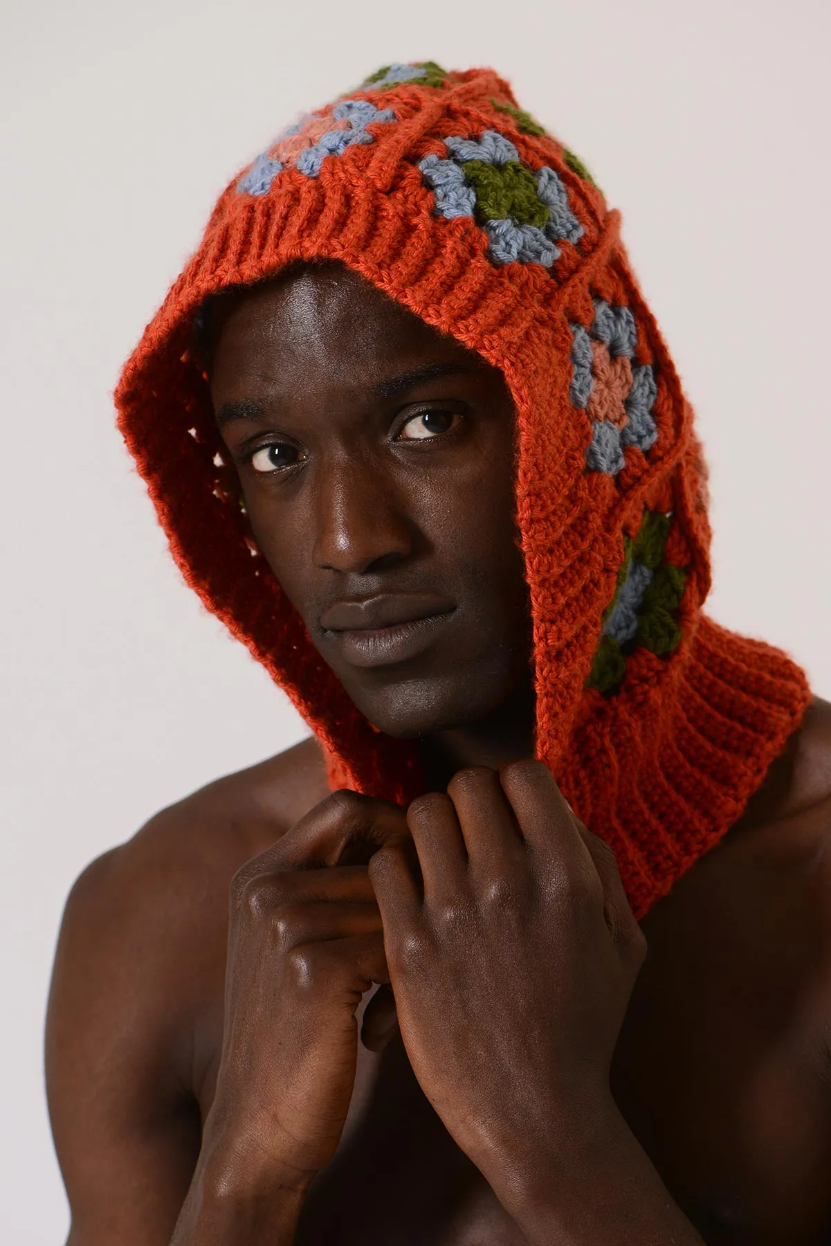 EARLYMADE Hand-knitted Granny Squares Head Balaclava — ORANGE / MULTI — LAST PIECE