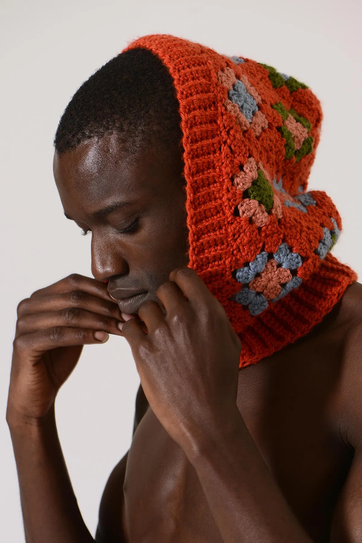 EARLYMADE Hand-knitted Granny Squares Head Balaclava — ORANGE / MULTI — LAST PIECE