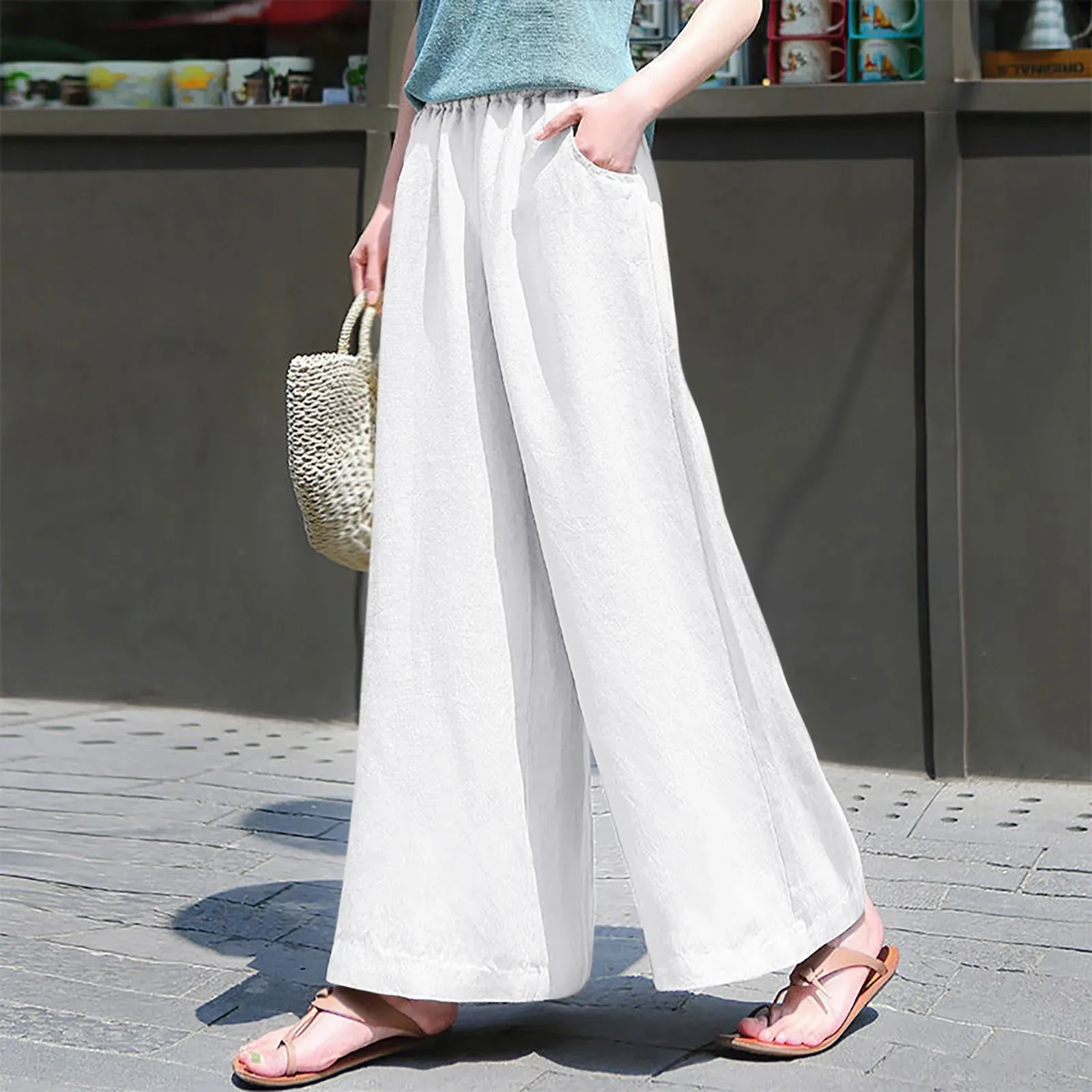 Elastic High Breathable Cotton Linen Long Loose Casual Korean Fashion Vintage Pants