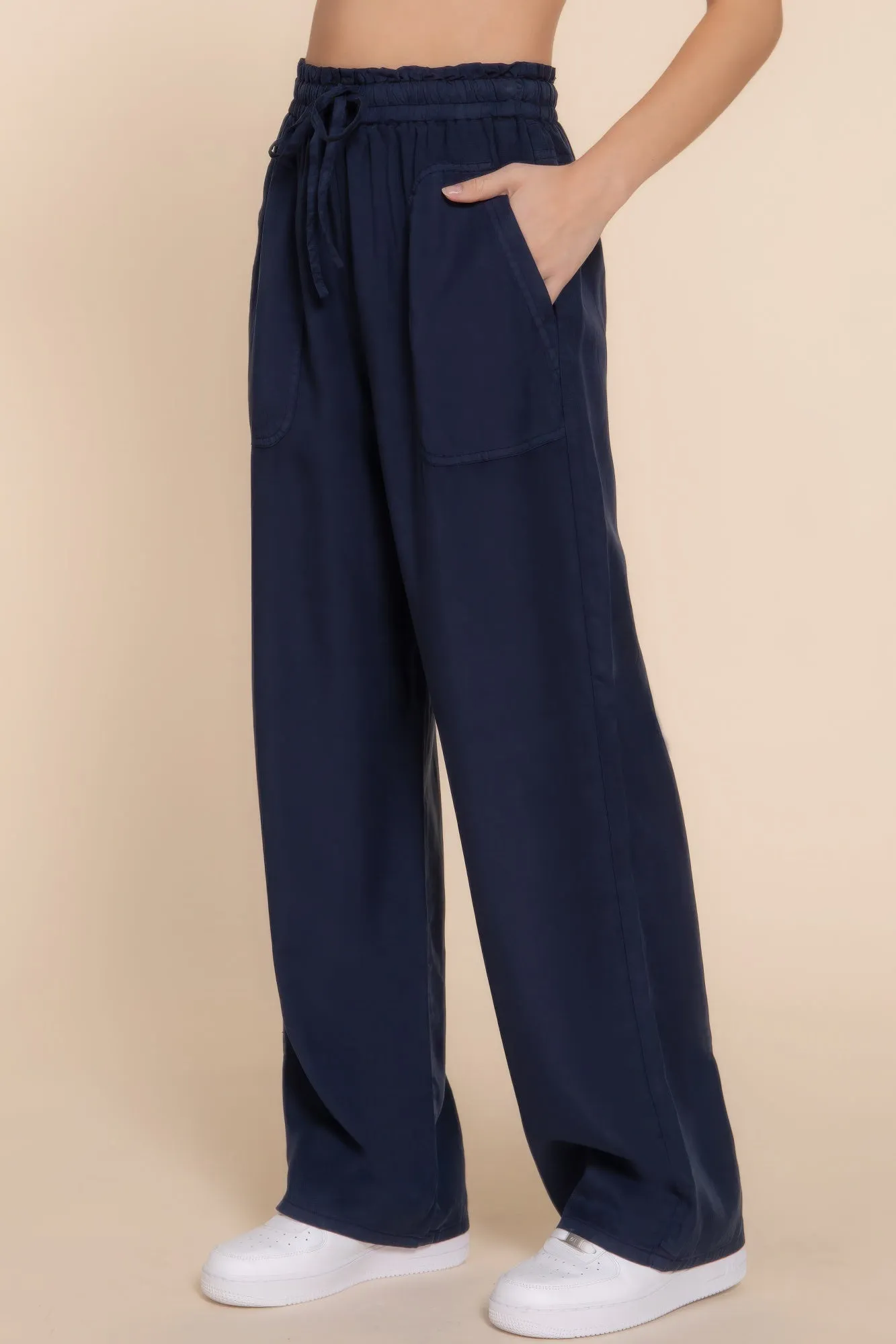 Elastic Waist Tencel Long Pants