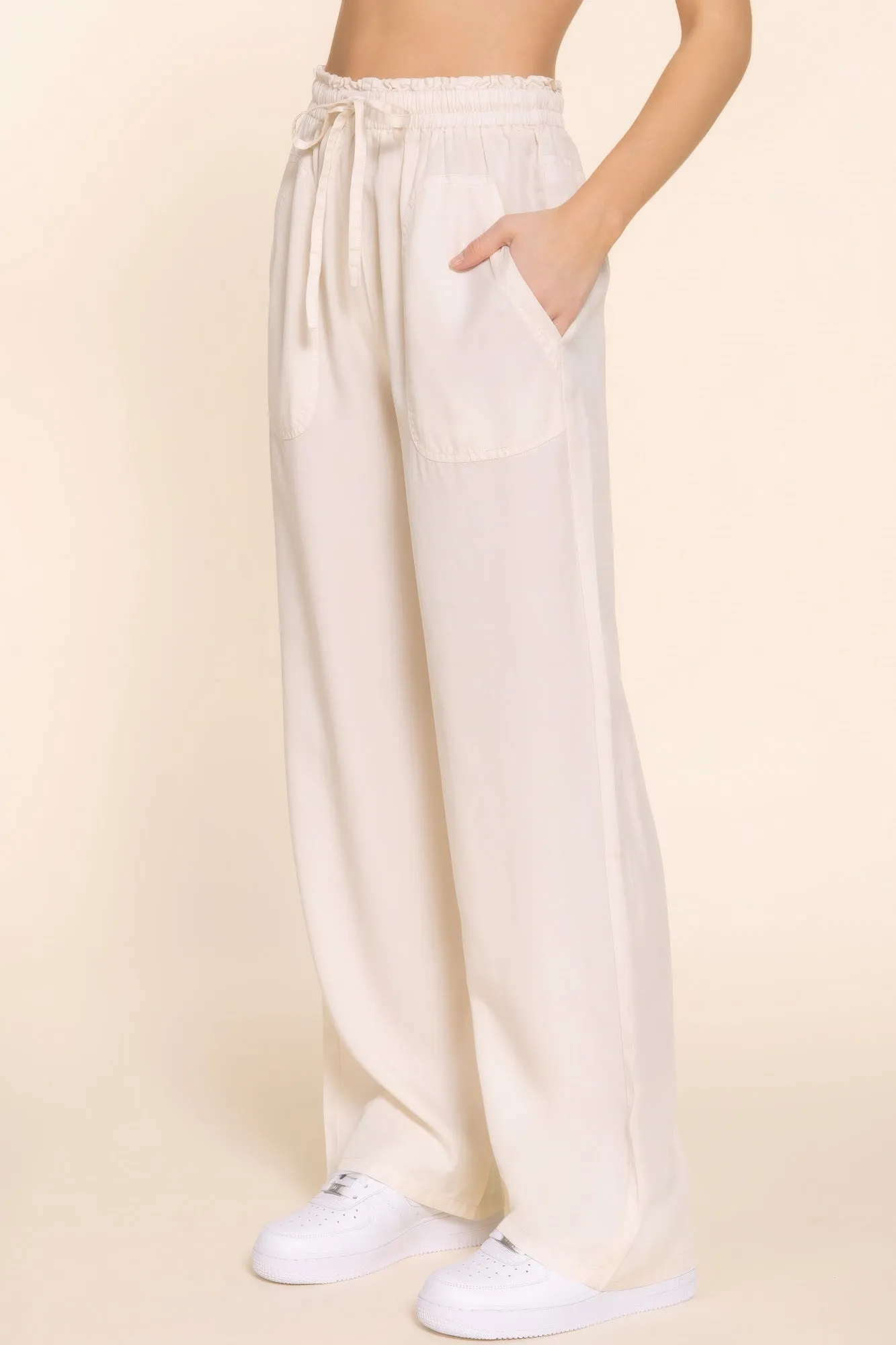 Elastic Waist Tencel Long Pants