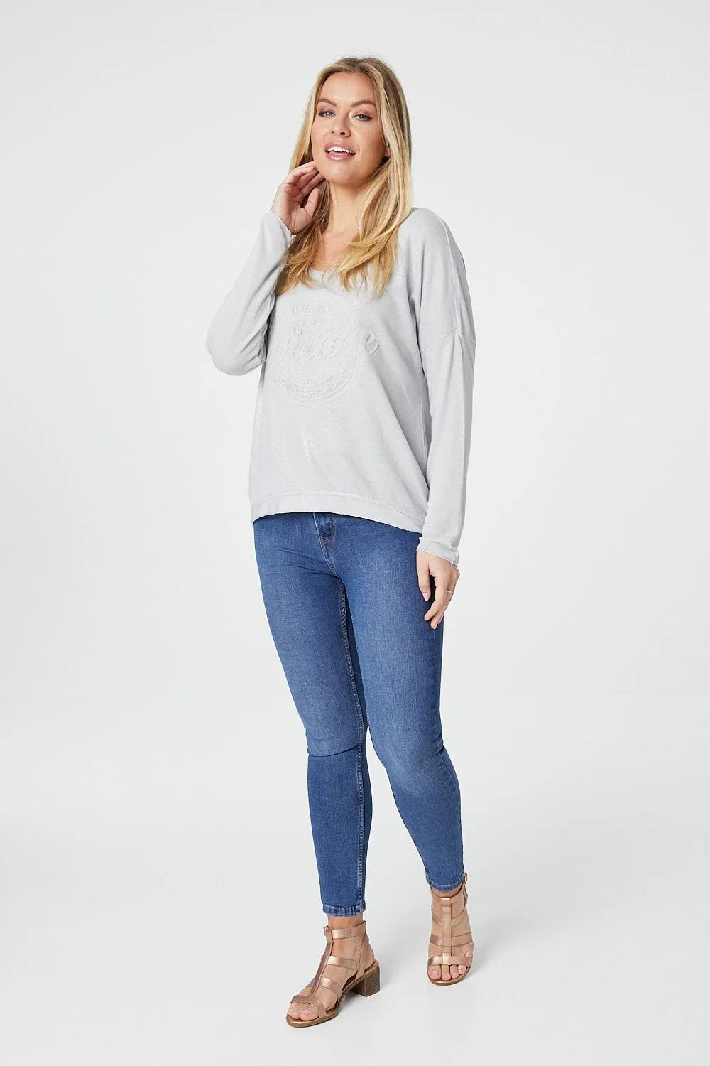 Embossed Logo Print Slouchy Top