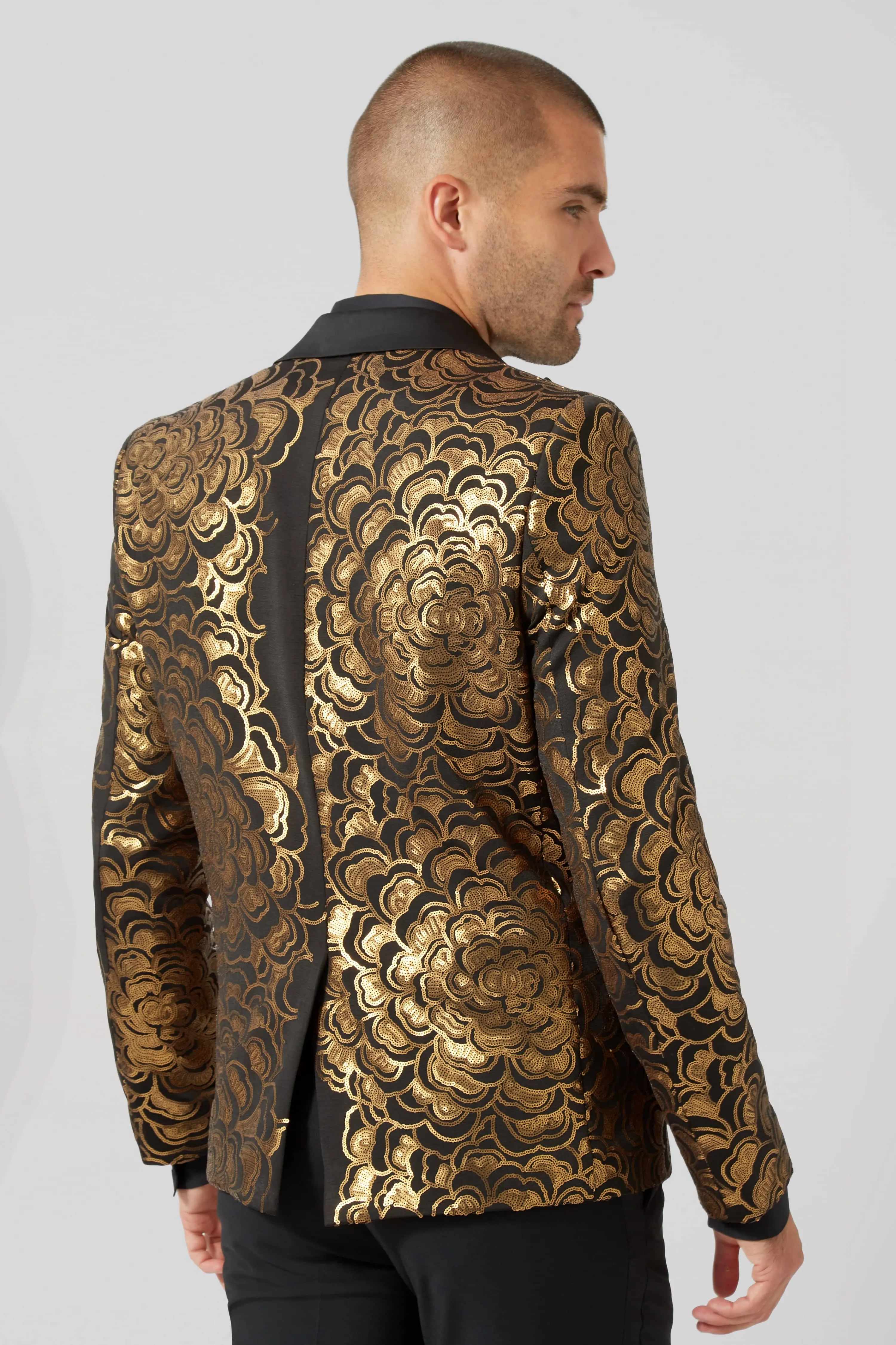 Emiliano Skinny Fit Gold Floral Sequin Jacket