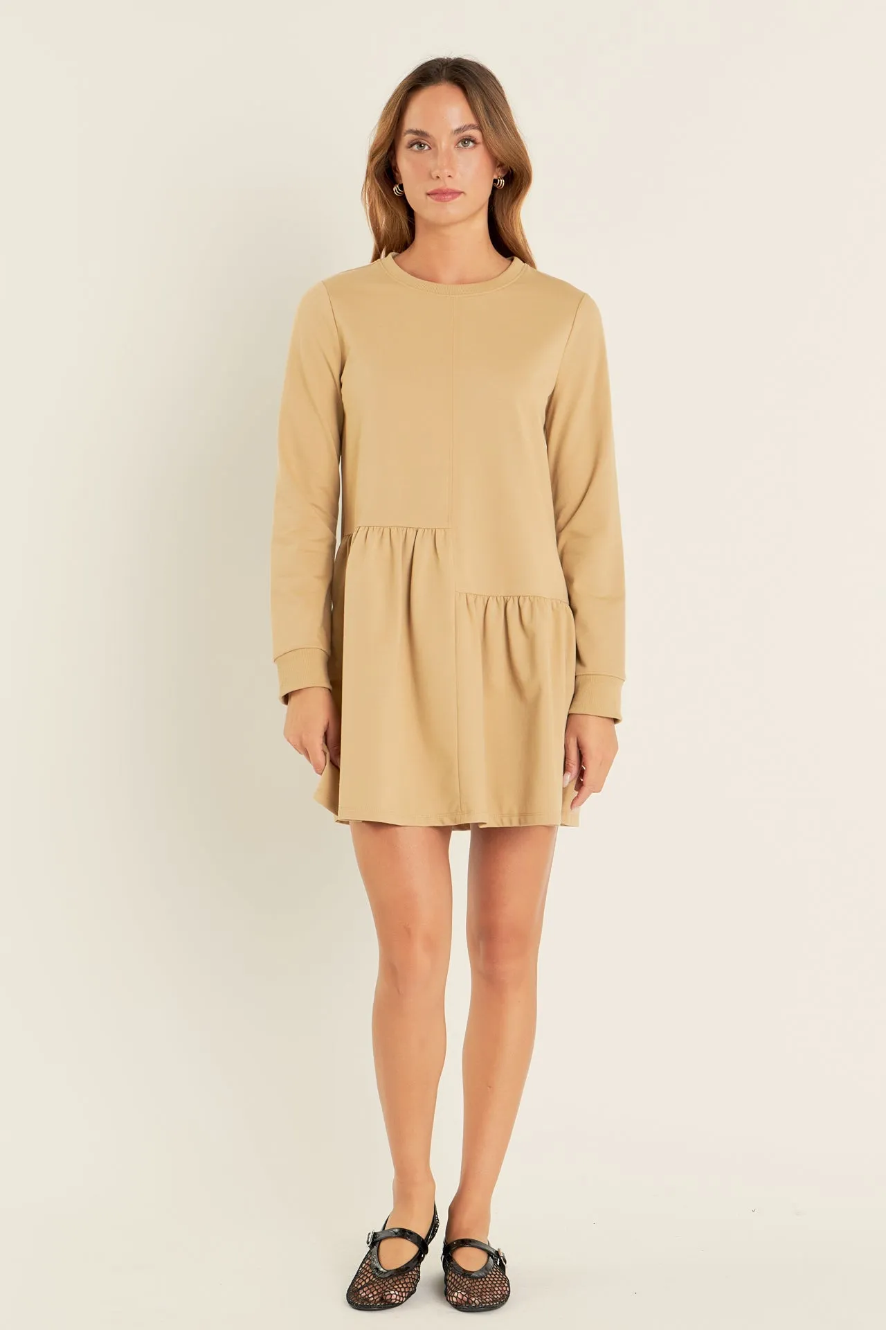 English Factory - Knit Unbalanced Seam Dress - Tan