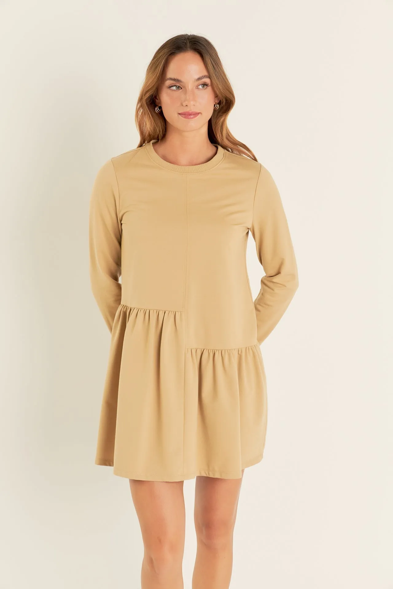 English Factory - Knit Unbalanced Seam Dress - Tan