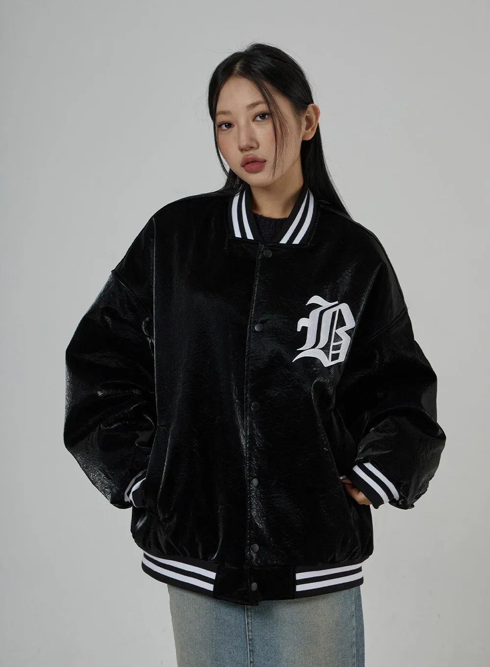 Faux Leather Oversized Graphic Jacket Unisex CD27