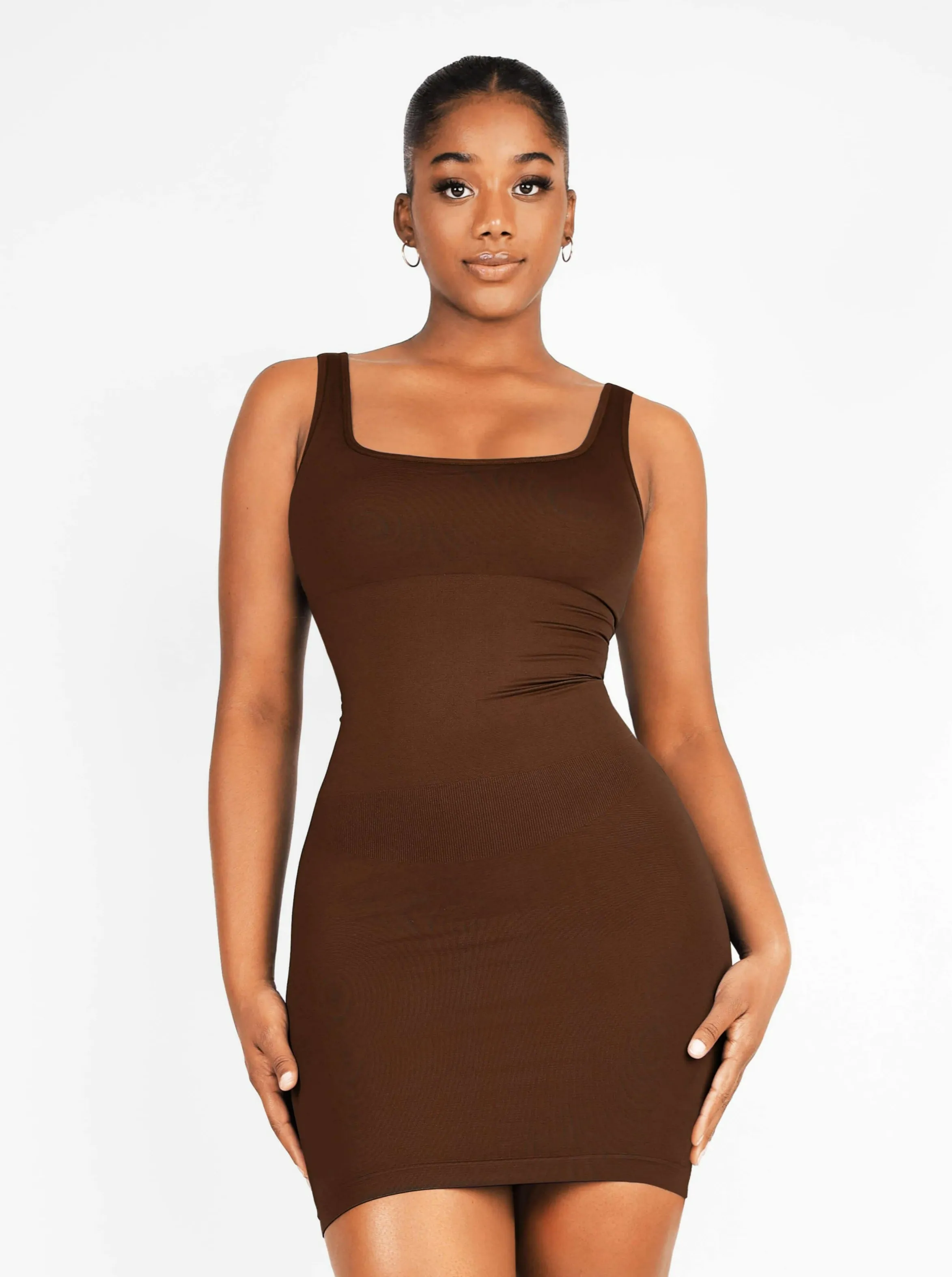 FeelinGirl Square-neck Mini Bodycon Built-in Shaper Womenswear Comfortable Dress