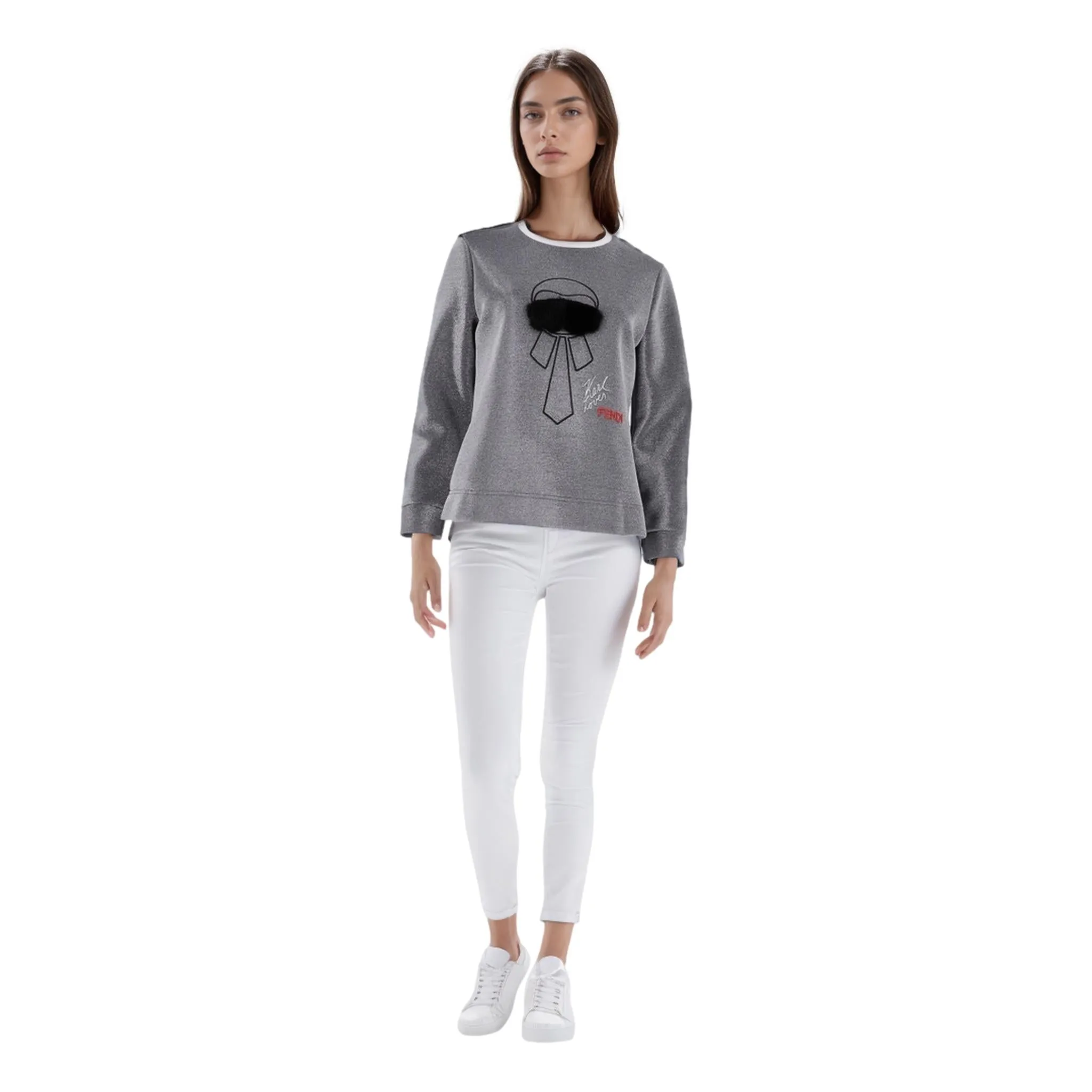 Fendi Karl Lagerfeld Embroidered Laminated Sweatshirt. Size 40IT