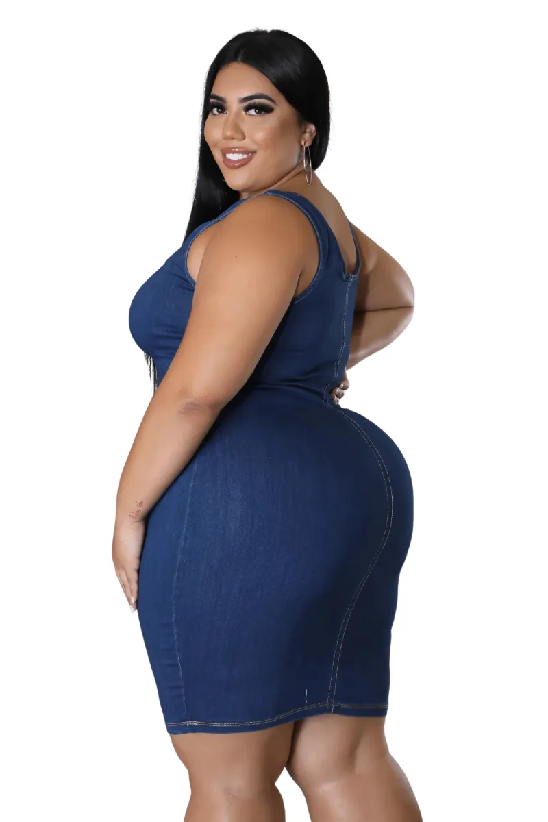 Final Sale Plus Size Sleeveless BodyCon Dress in Denim