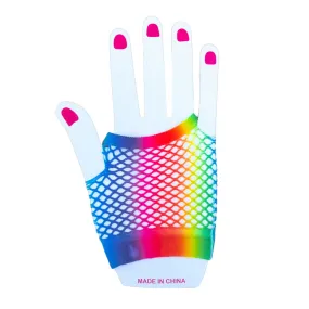 Fishnet Short Fingerless Gloves - Rainbow