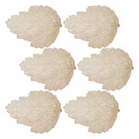 Gold Metallic Fall Leaf Placemats - 18 Inch Non-Slip Vinyl Dining Table Charger Home Decor (Set of 6)