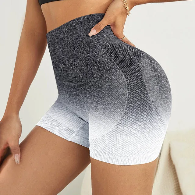 Gradient Seamless Shorts High Waist Women's Breathable Tight Yoga Pants