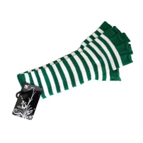 Green and White Stripe Fingerless Gloves