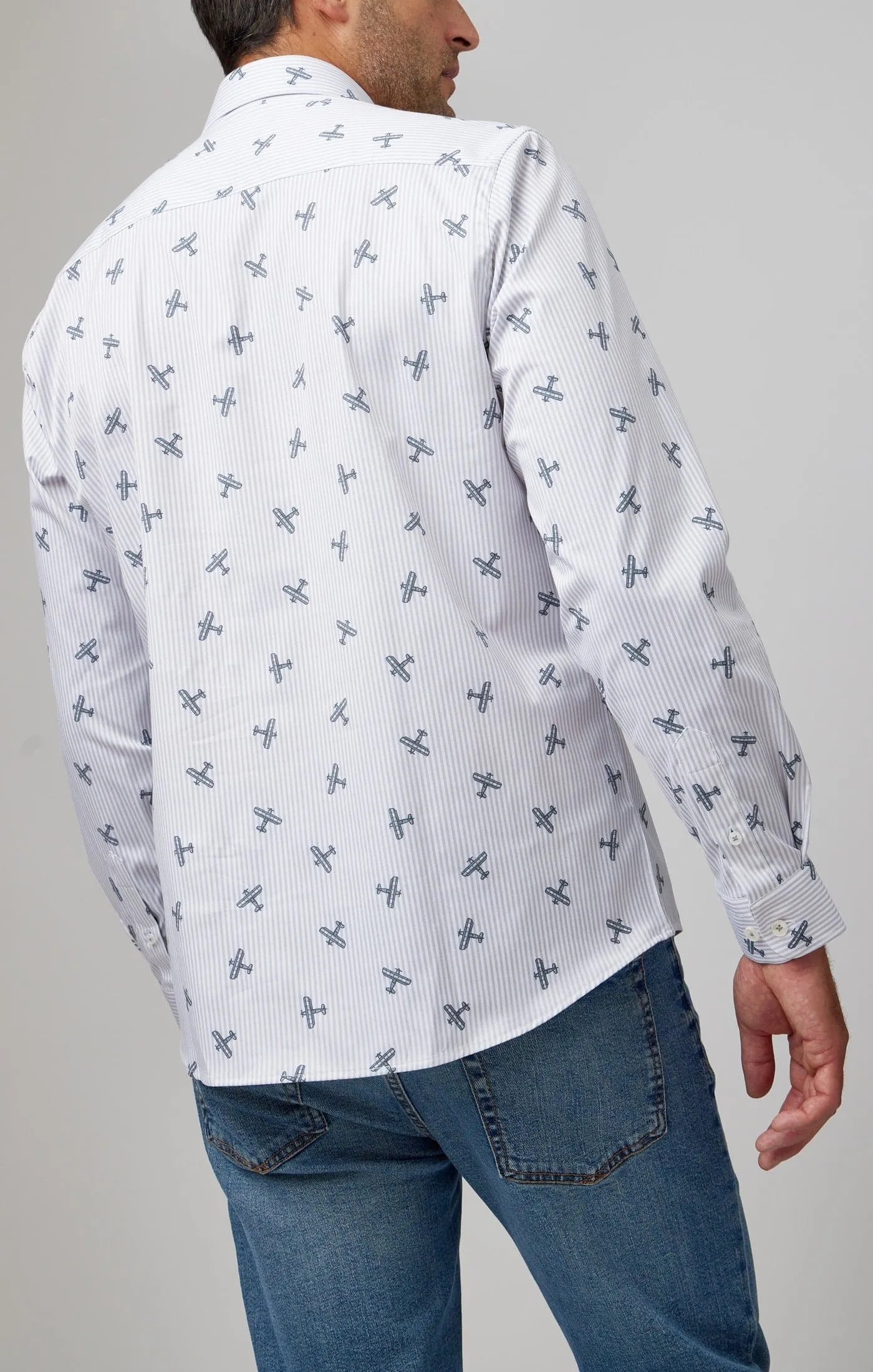 Grey Airplane Print Drytouch Shirt