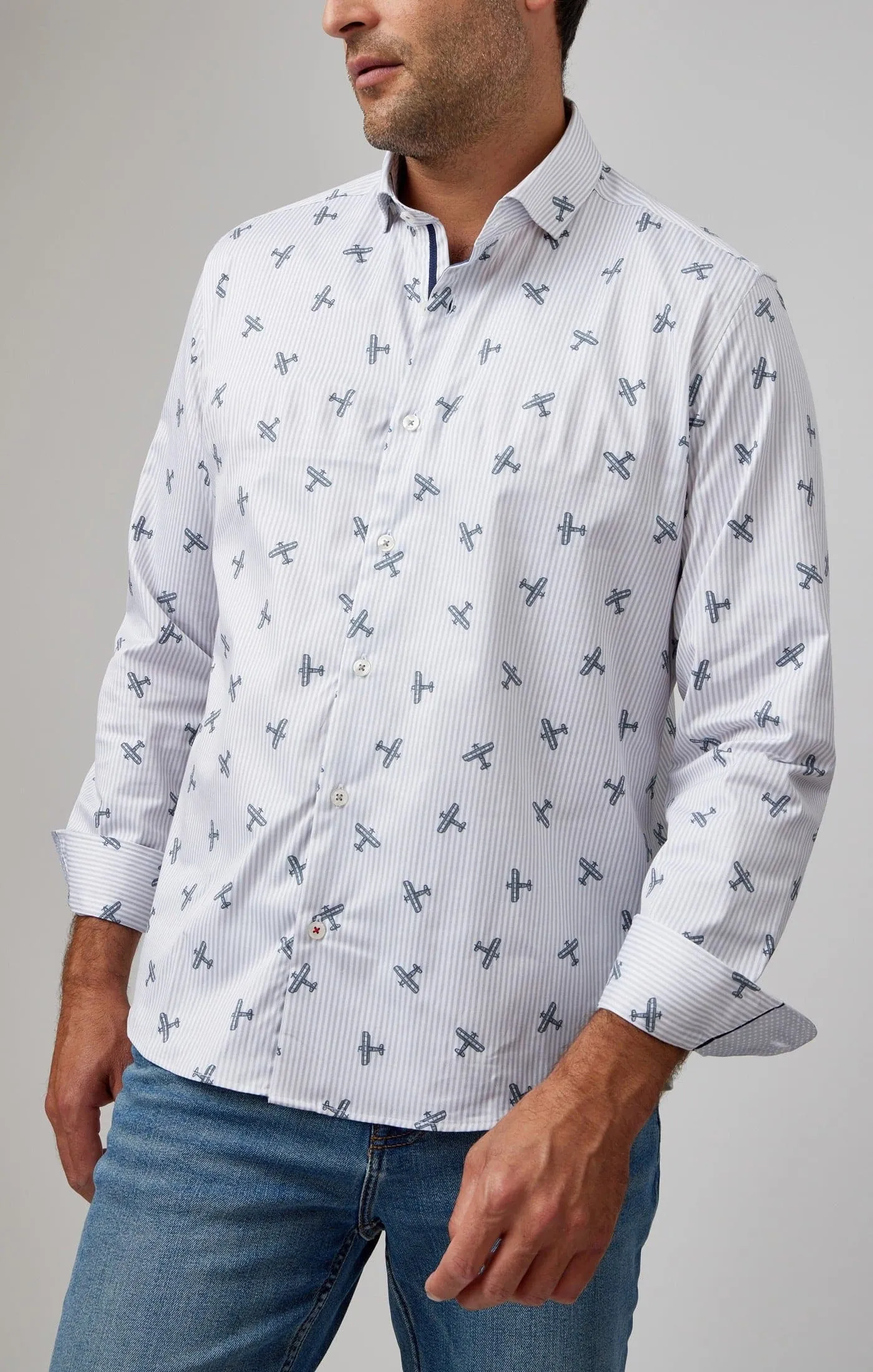 Grey Airplane Print Drytouch Shirt