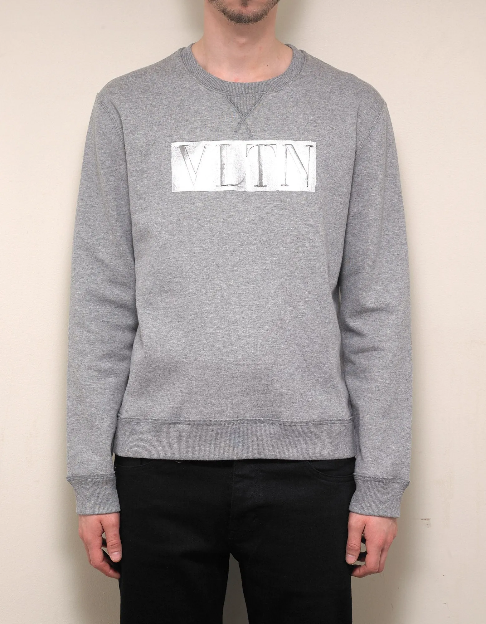 Grey Metallic VLTN Print Sweatshirt