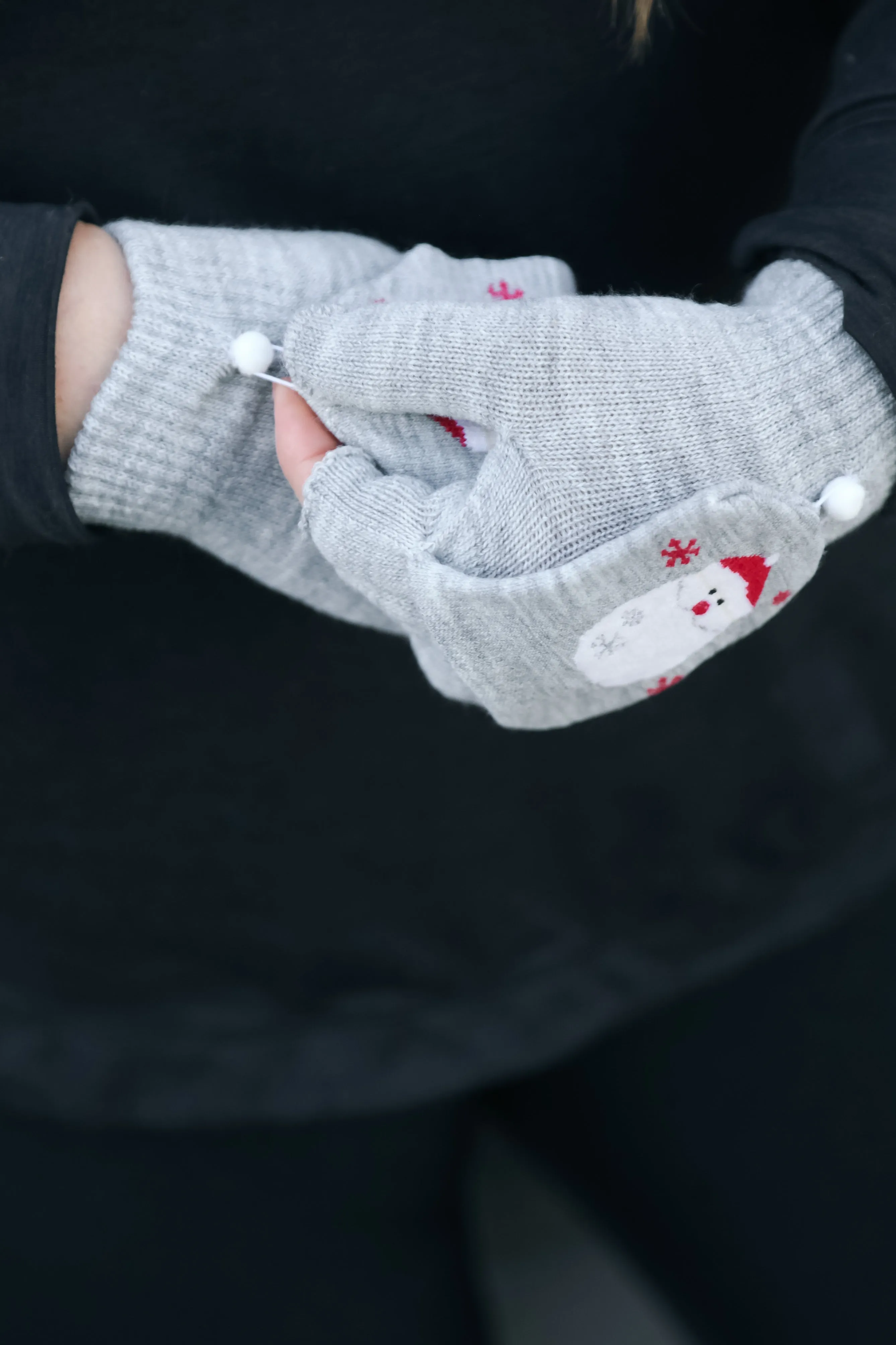 Grey Santa Claus Fingerless Gloves with Convertible Mittens