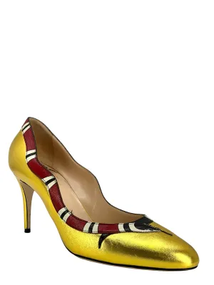 Gucci Metallic Leather Kingsnake Pumps Size 8.5