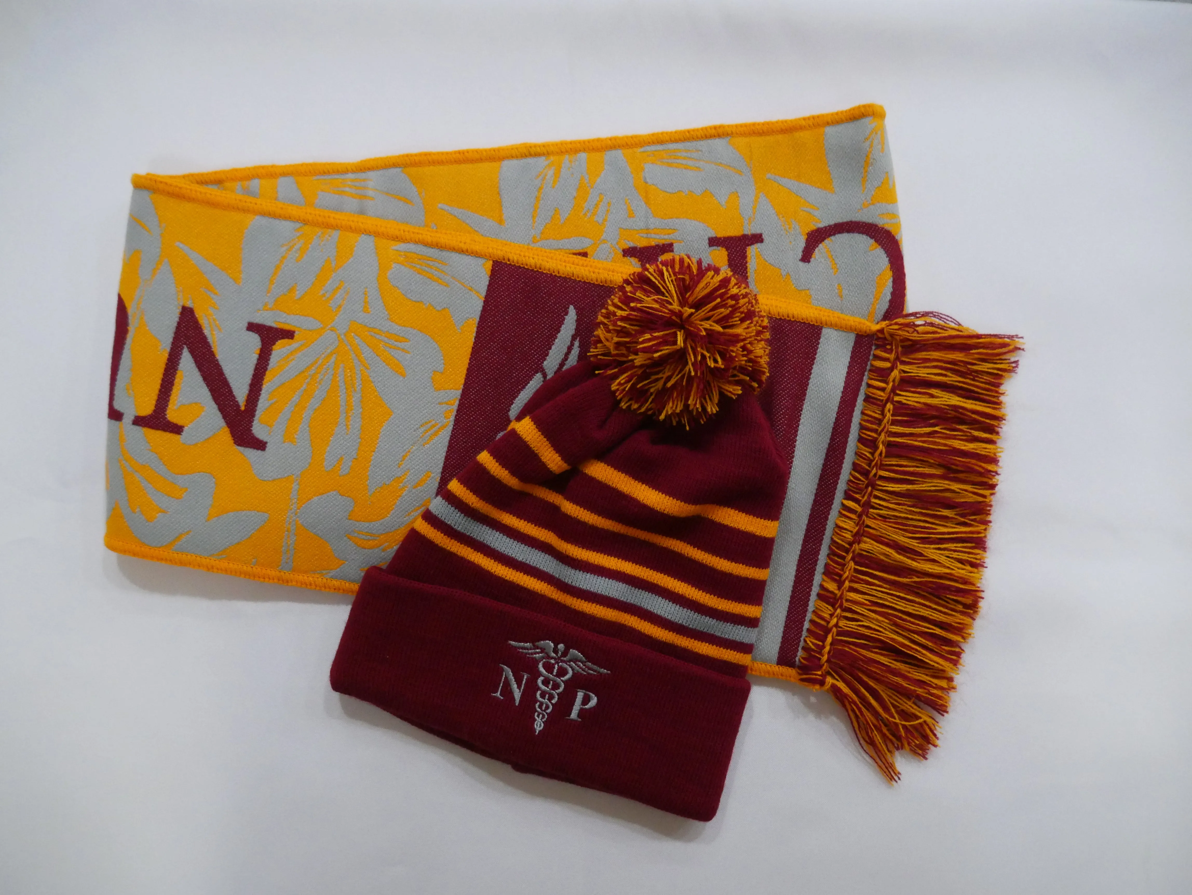 HIRAYA "vision" Orange/Burgundy Beanie & Scarf Set