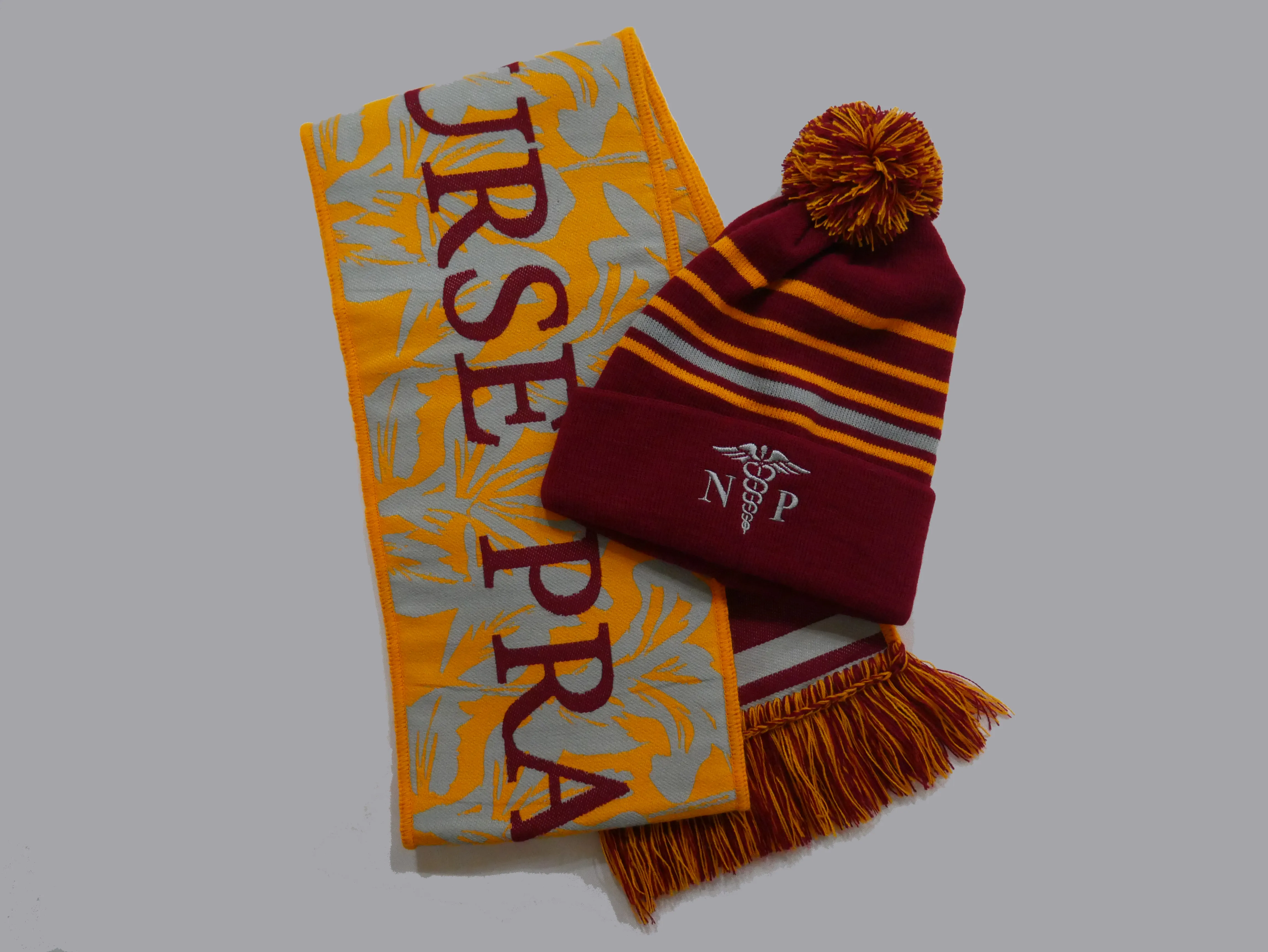 HIRAYA "vision" Orange/Burgundy Beanie & Scarf Set