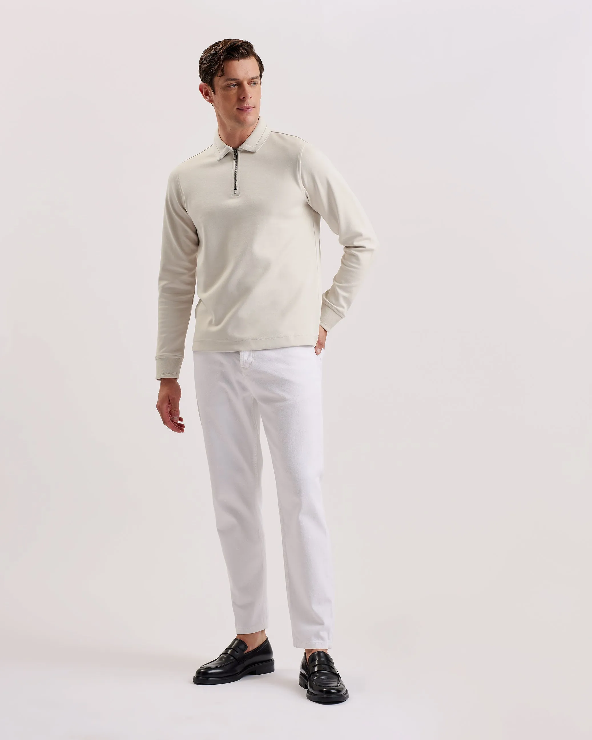 Ingmar Ls Regular Fit Half-Zip Polo Beige