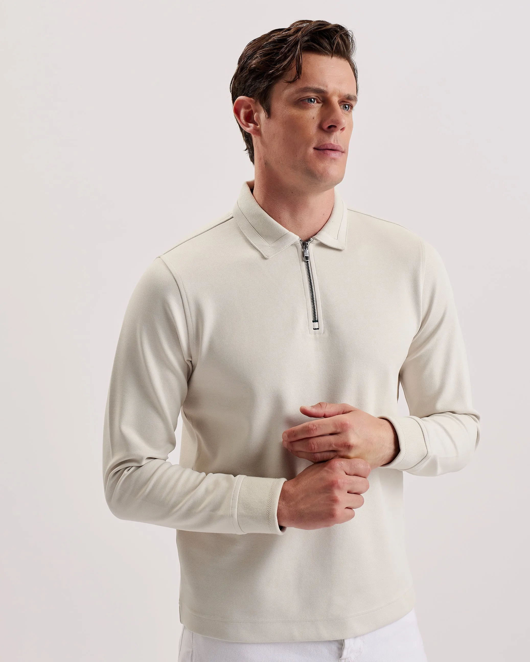 Ingmar Ls Regular Fit Half-Zip Polo Beige