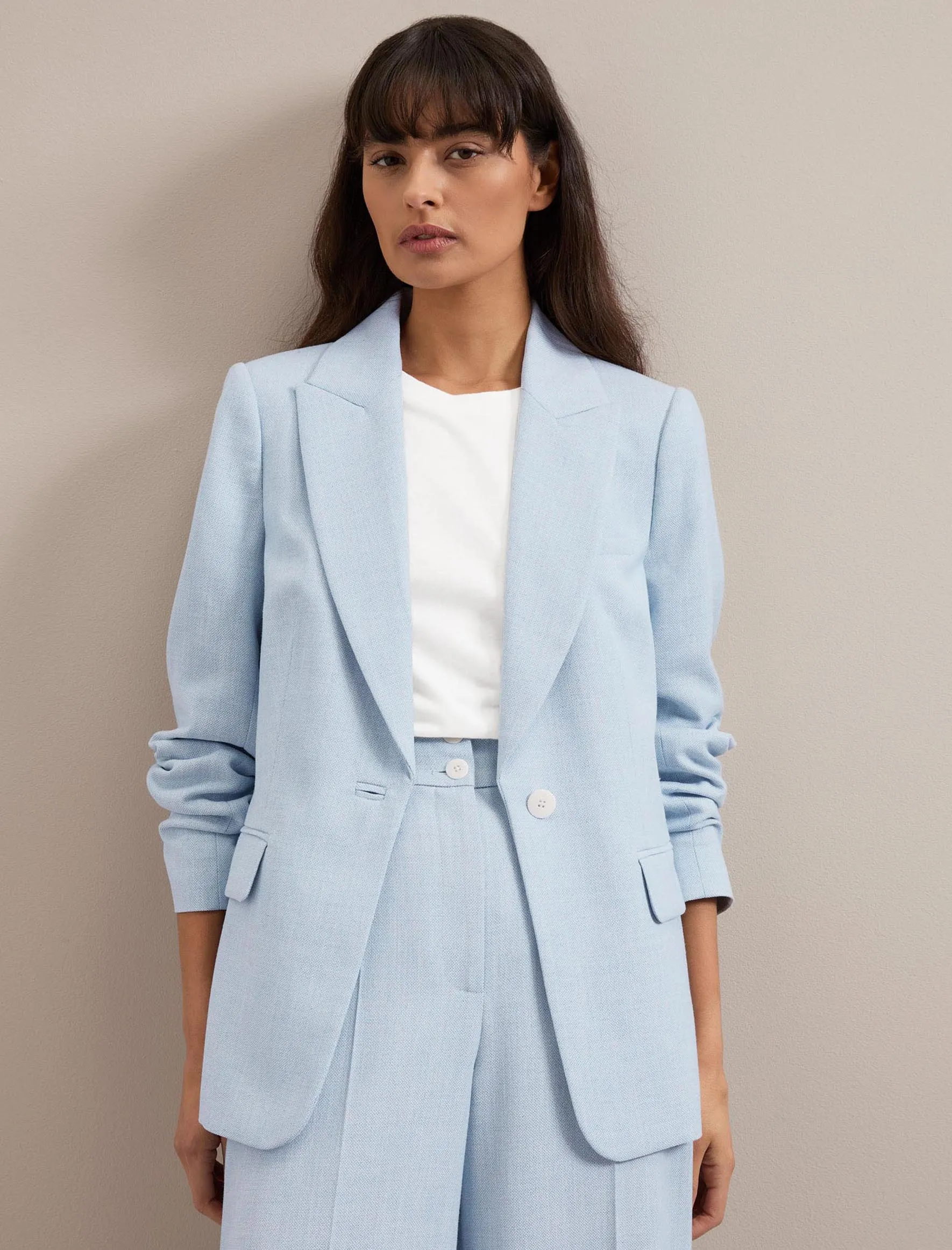 Jamie Linen Blend Blazer - Pale Blue