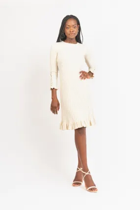 Knit Pearl Button Dress in Ivory