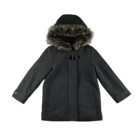 La Retoude coat 5-6 years grey coat with faux fur trim hood