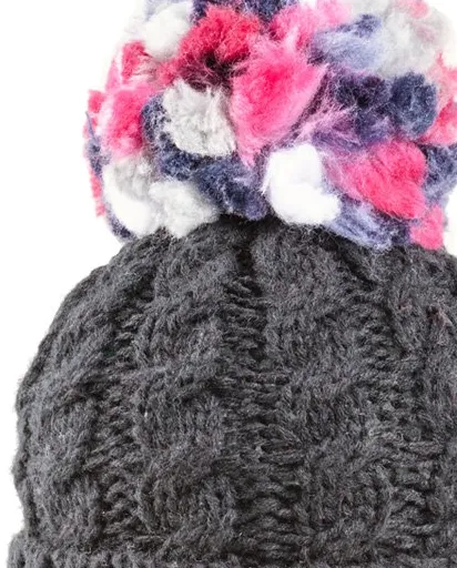 Ladies Rita Chunky Knit Bobble Hat - Fleece Lined - Charcoal