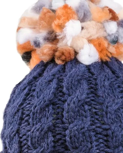 Ladies Rita Chunky Knit Bobble Hat - Fleece Lined - Navy