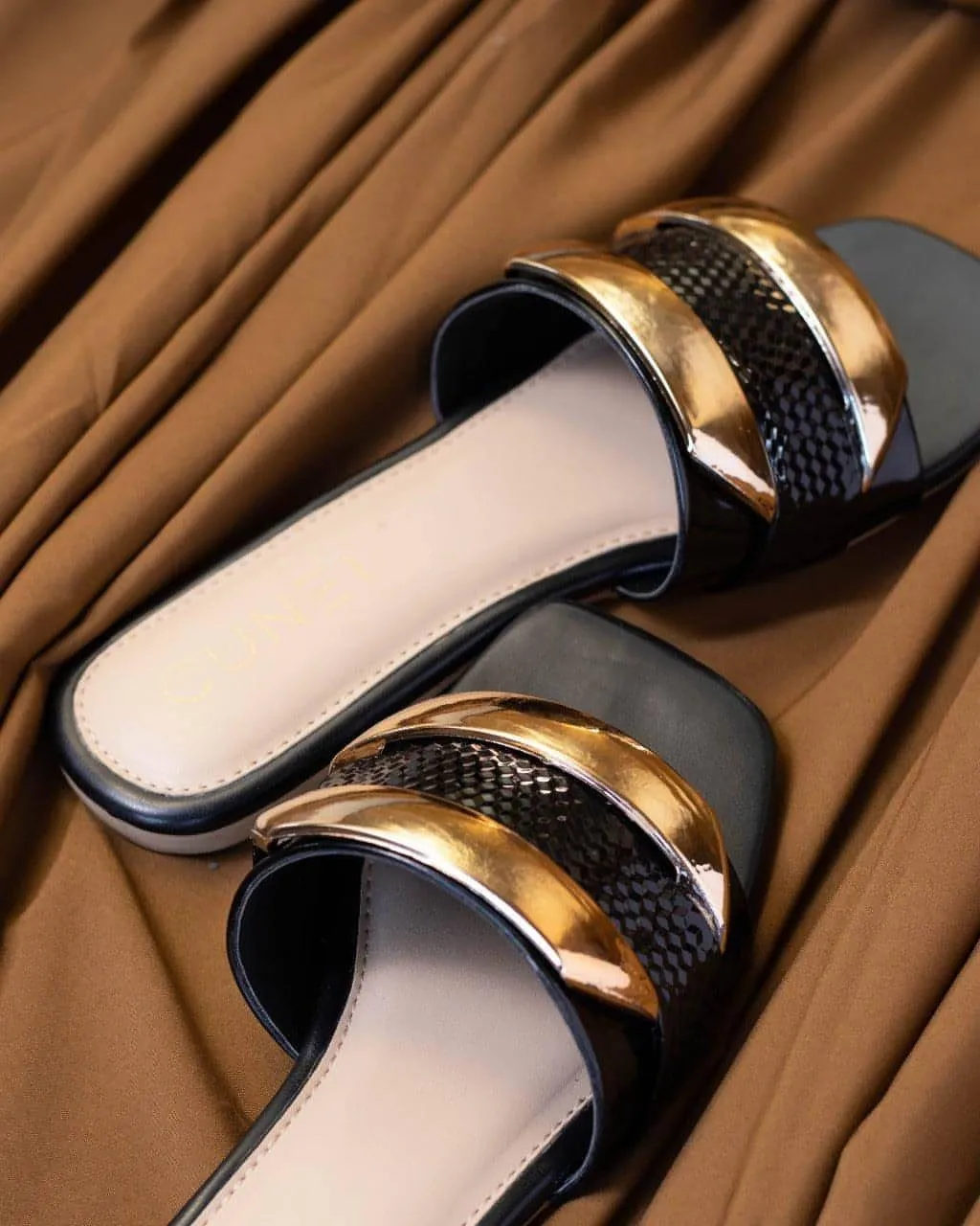 Luxe Golden Black Flats