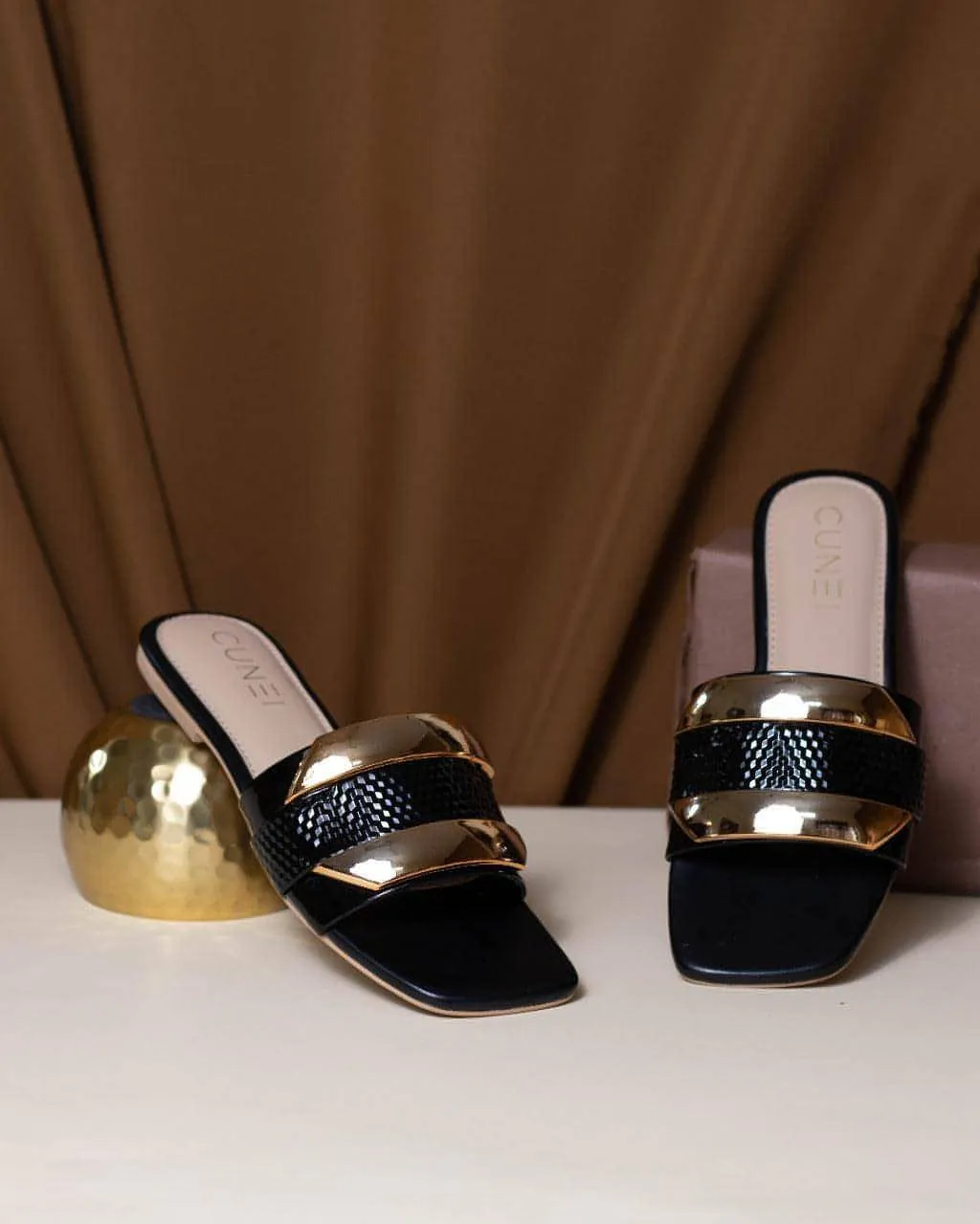 Luxe Golden Black Flats