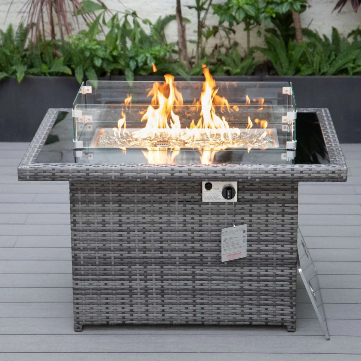 Mace Wicker Patio Modern Propane Fire Pit Table, Grey