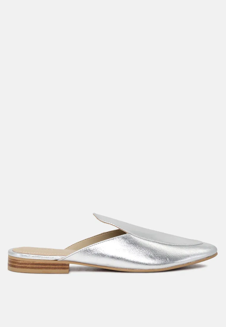 MARLA Silver Metallic Leather Mules