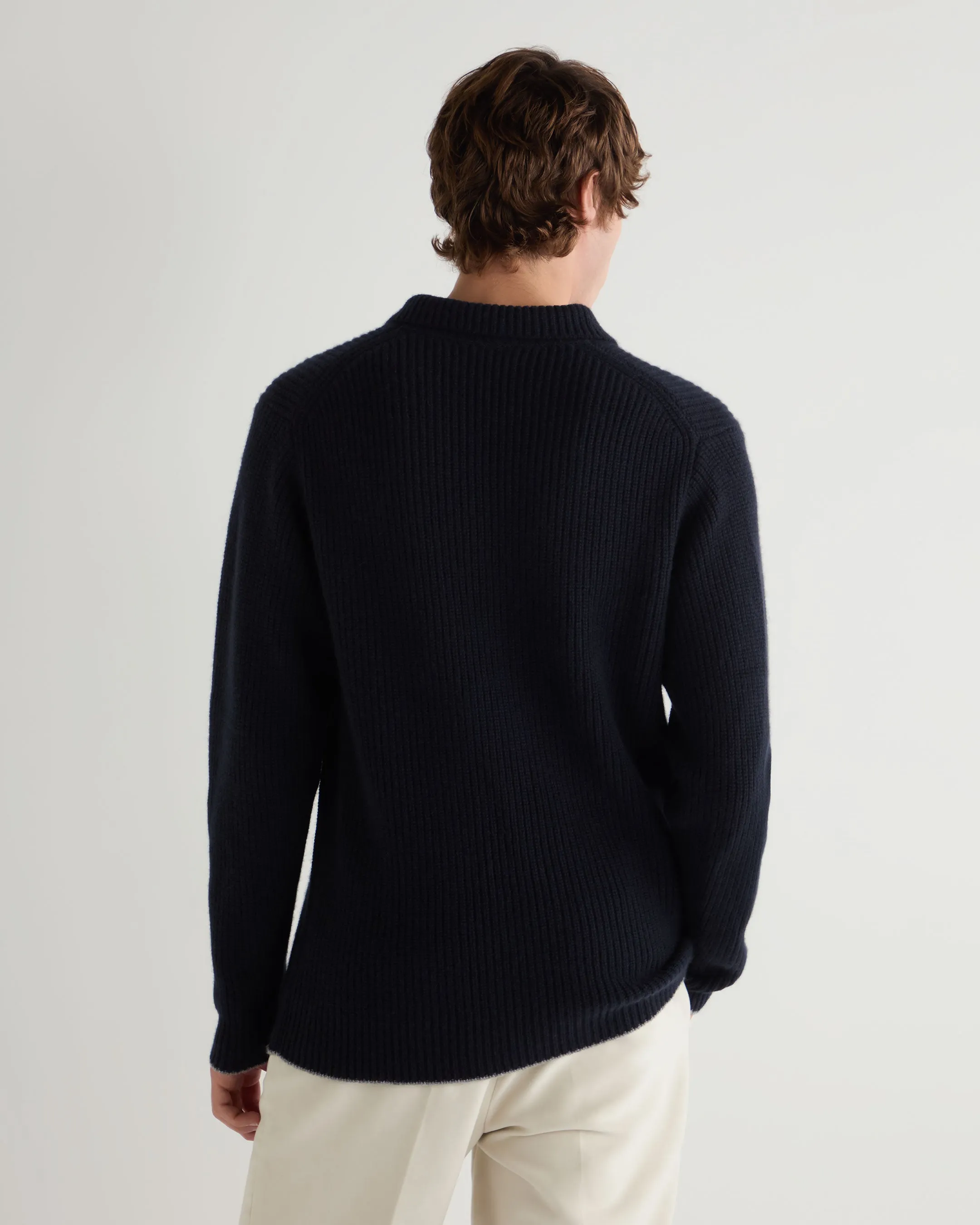 Men's Clapham Rib Cashmere Polo Navy Blue