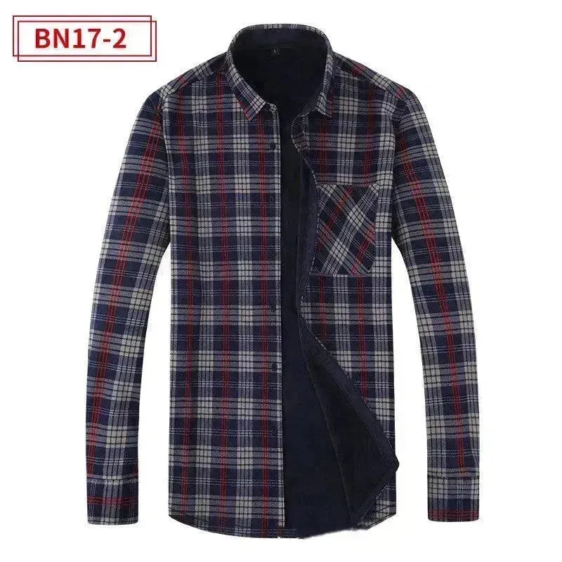 Men's Fashion Leisure Warm Plaid Shirt Coat