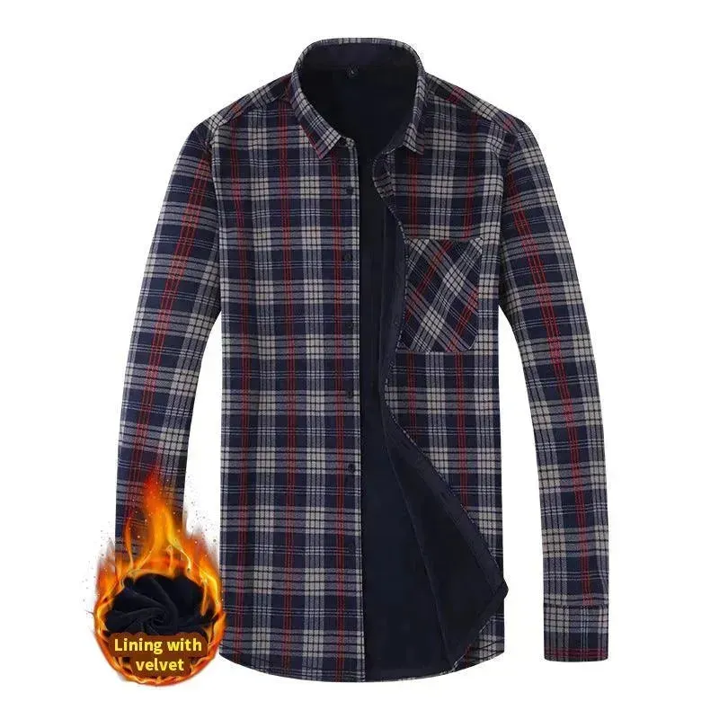 Men's Fashion Leisure Warm Plaid Shirt Coat