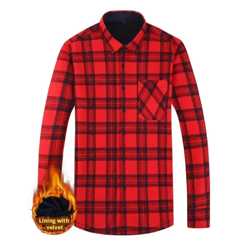 Men's Fashion Leisure Warm Plaid Shirt Coat