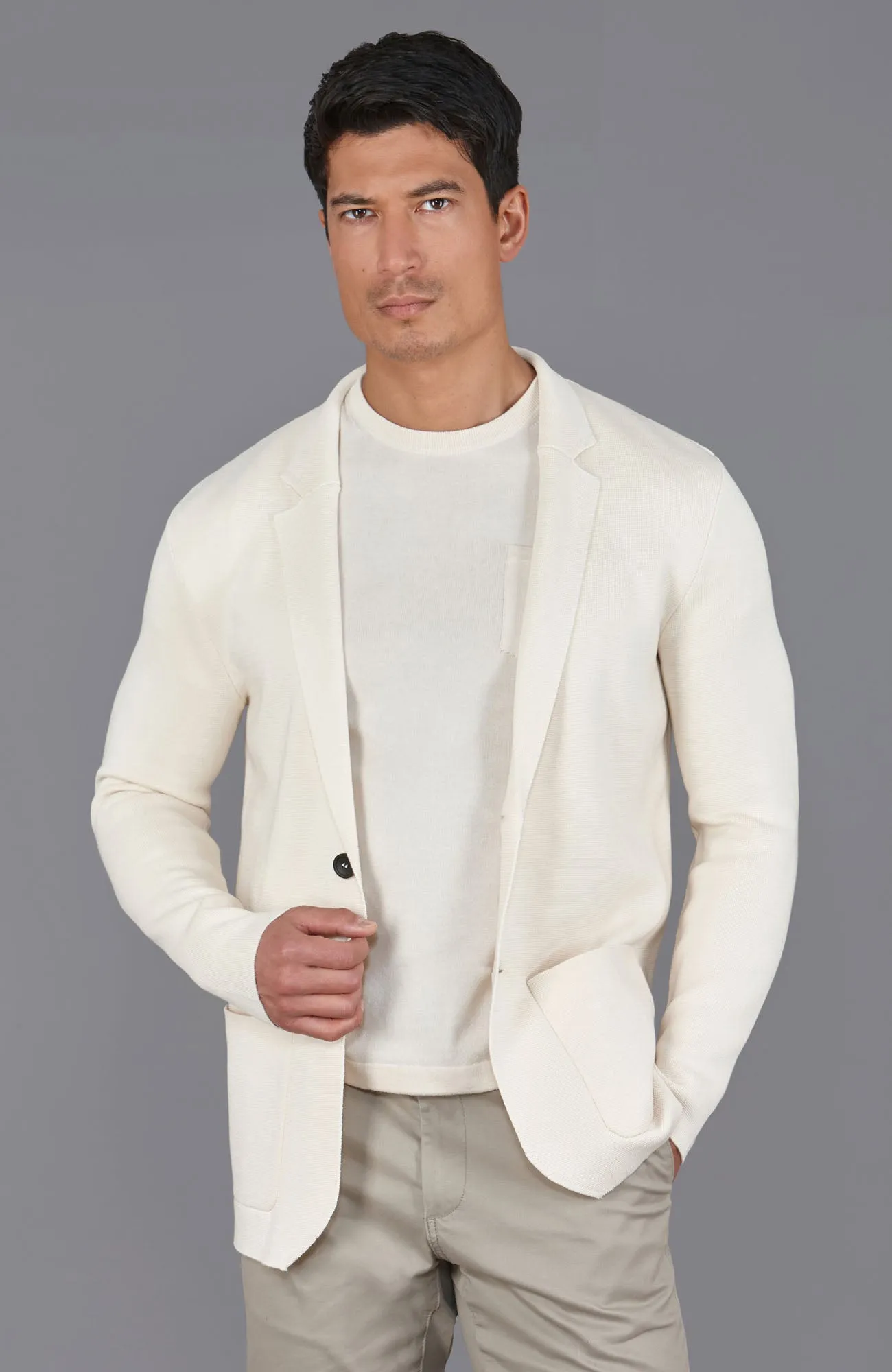 Mens Lightweight Mercerised Cotton Knitted Blazer