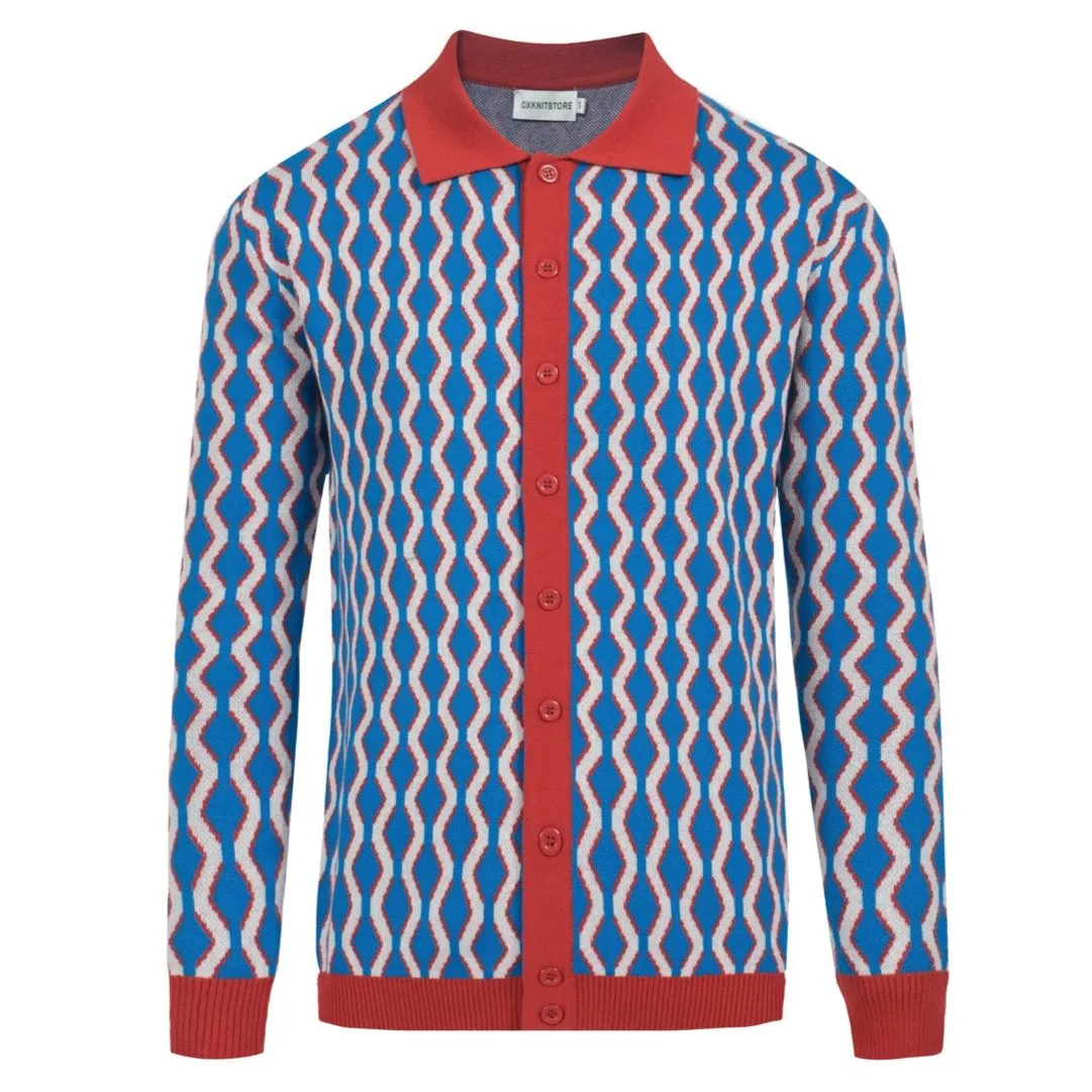 Men's Retro Pattern Knit Cardigan – Vintage Long-Sleeve Sweater for Timeless Style